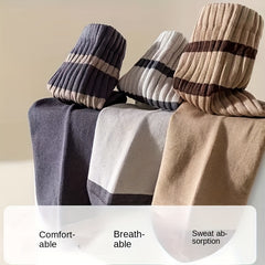 Men's Solid Striped Crew Socks Breathable Comfy Casual Unisex Socks