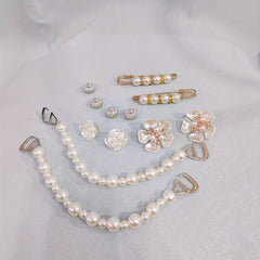 12pcs Hole Shoe Accessories Set, Pearl Chain, Flower Buttons for Crocs