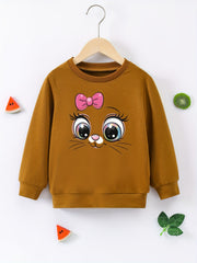 Kitty Face Graphic Pullover Girls Sweatshirt