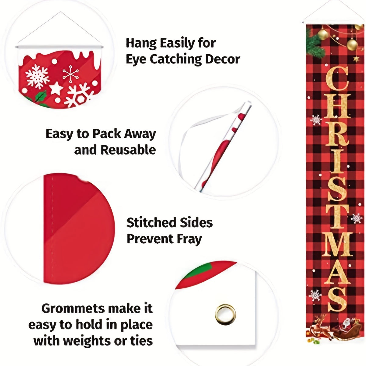 2pcs Christmas Decor Merry Christmas Banner Porch Sign Happy Year Pl