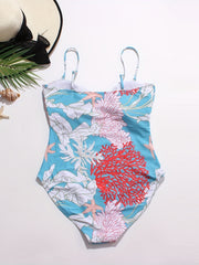 Coral Print Cut Out One Piece Swimsuit