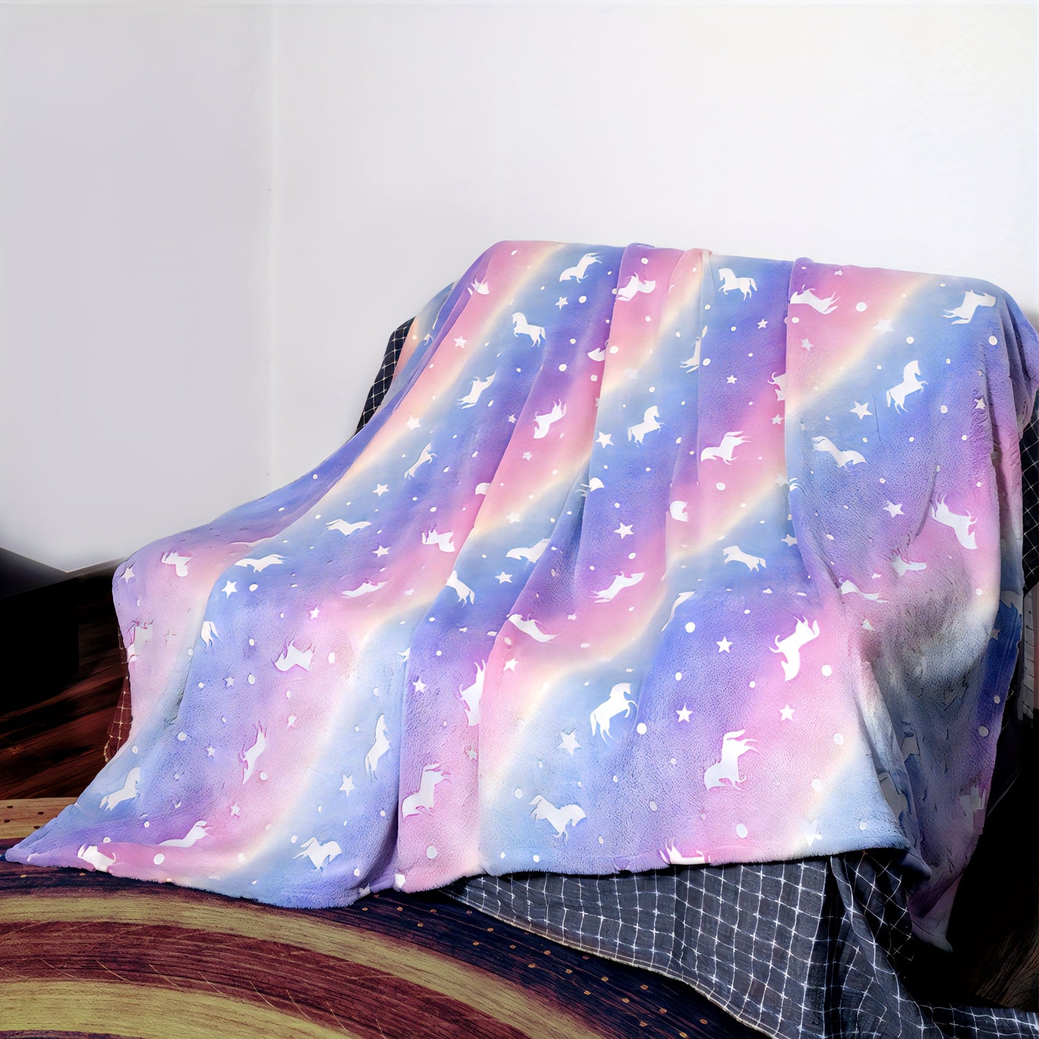 Glow In The Dark Unicorn Blanket Soft Fleece Throw Gift