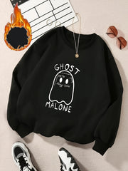 Halloween Ghost Print Sweatshirt Long Sleeves Round Neck Activewear