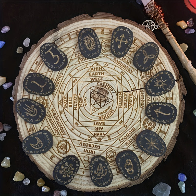 Witch Rune Board Game Set with 13 Runes and 1 Blank Rune