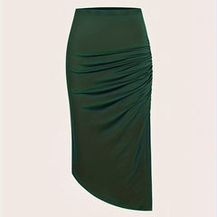 High Waisted Ruched Split Stretch Skirt