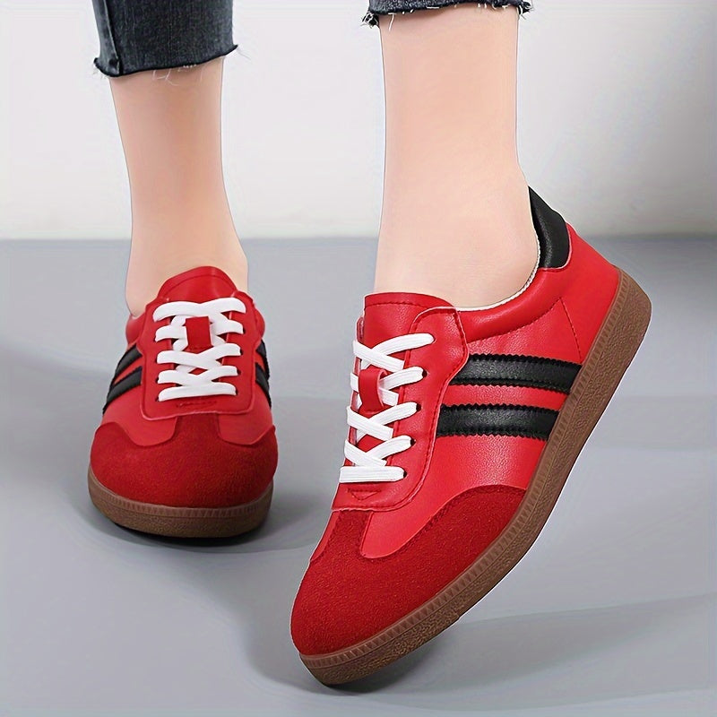 Women's Round Toe Stripe Board Shoes Sporty Flats Soft Sole Low Top