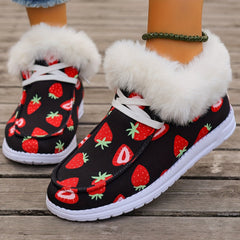Women's Strawberry Print Non slip Sneakers Low Top Warm Sport Shoes