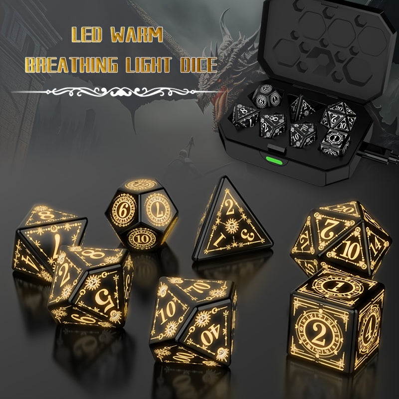 7pcs Rechargeable LED Dice Set Warm Breathing Light Board Game