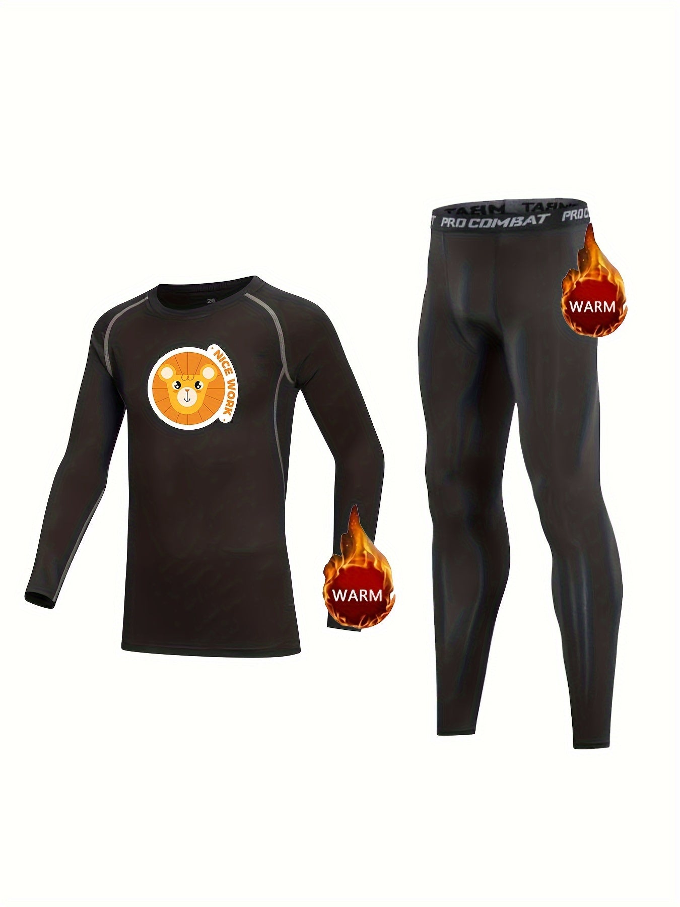 2pcs Kids Compression Fleece Sets Crew Neck Pullover Matching Pants