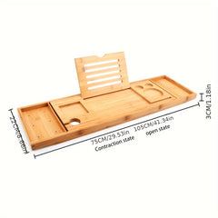 Adjustable Bamboo Bathtub Caddy Tray with Wine Glass Holder and iPad Stand