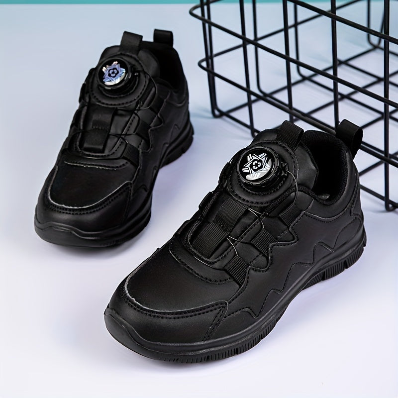 Boy's Solid Sneakers with Rotating Buckle Soft Sole Shoes