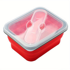 Silicone Folding Lunch Box Bento Box w/ Spoon - Large Capacity Kitchen Storage