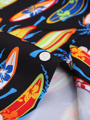 Surfboard Print Hawaiian Shirt Men s Casual Short Sleeve Summer Resort Top