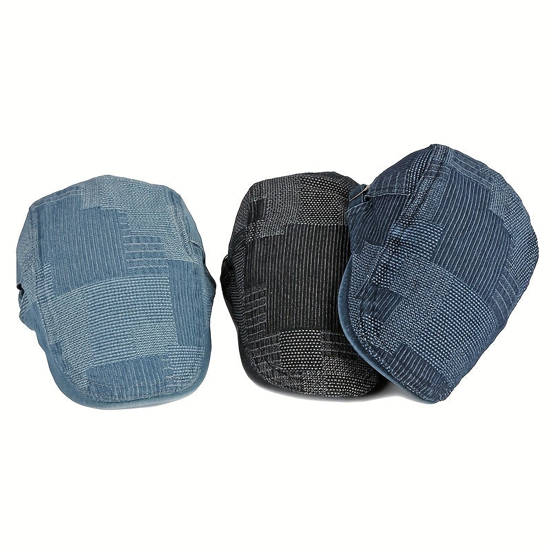 Washed Denim Men Hats Autumn Beret Caps Irish Buckle Cabbie Hat