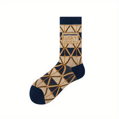 Letter Print Argyle Socks All Match Mid Tube Women's Stockin