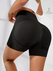 Seamless Hip Lifting Yoga Sports Shorts Wide Waistband Workout Biker Shorts