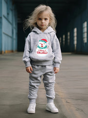 Girls Snowman Santa Hat Pattern Hoodie Set