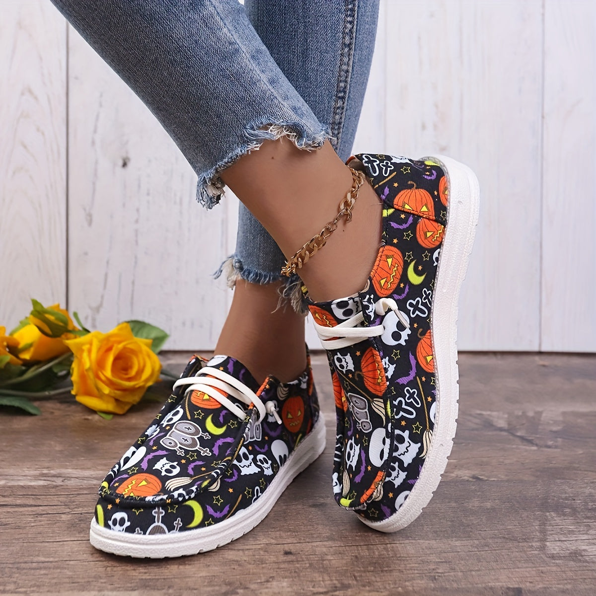 Scary Pumpkin Ghost Slip On Sneakers Lightweight Comfortable Boat Shoes