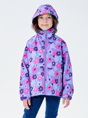 Girls Flower Graphic Hooded Jacket Zip Up Lightweight Windbreaker