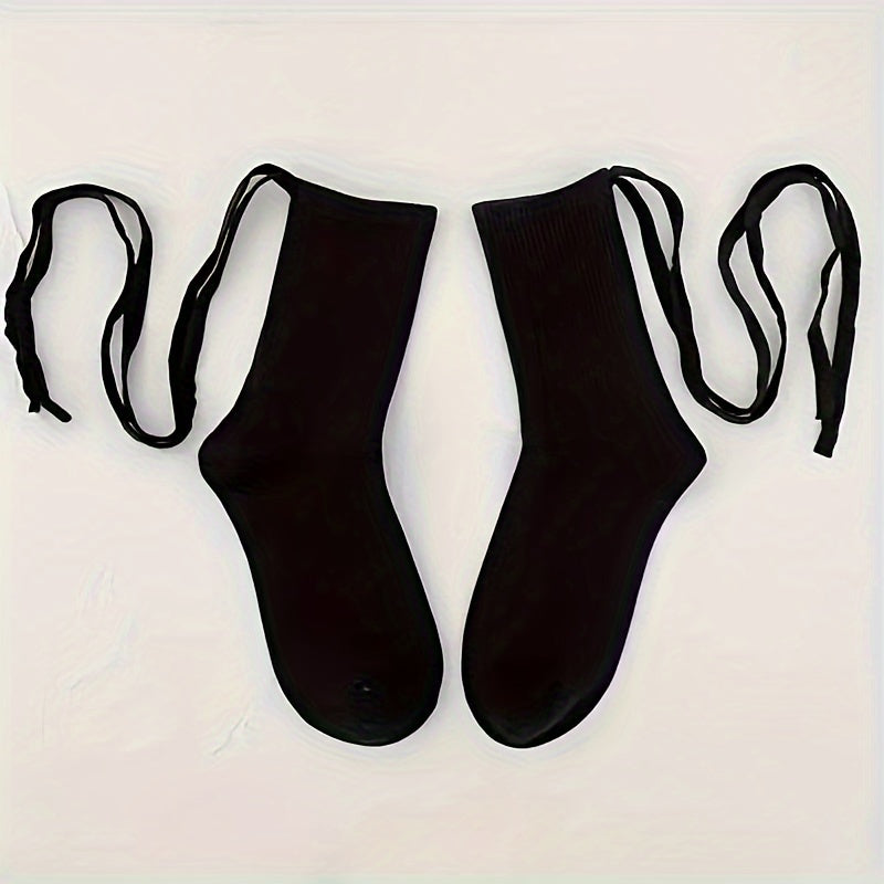 Solid Strappy Socks Comfy & Breathable Women's Stockings