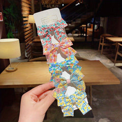 5-Piece Plaid Floral Polka Dot Hair Clips for Baby Girls