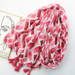 Red Geometric Print Scarf Tassel Shawl Windproof Head Wrap