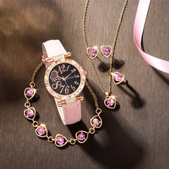 Rhinestone Quartz Watch & Jewelry Set