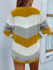 Striped Pattern Crew Neck Pullover Sweater for Women
