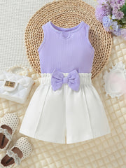 Striped Crop Top & Bow Shorts Set for Girls
