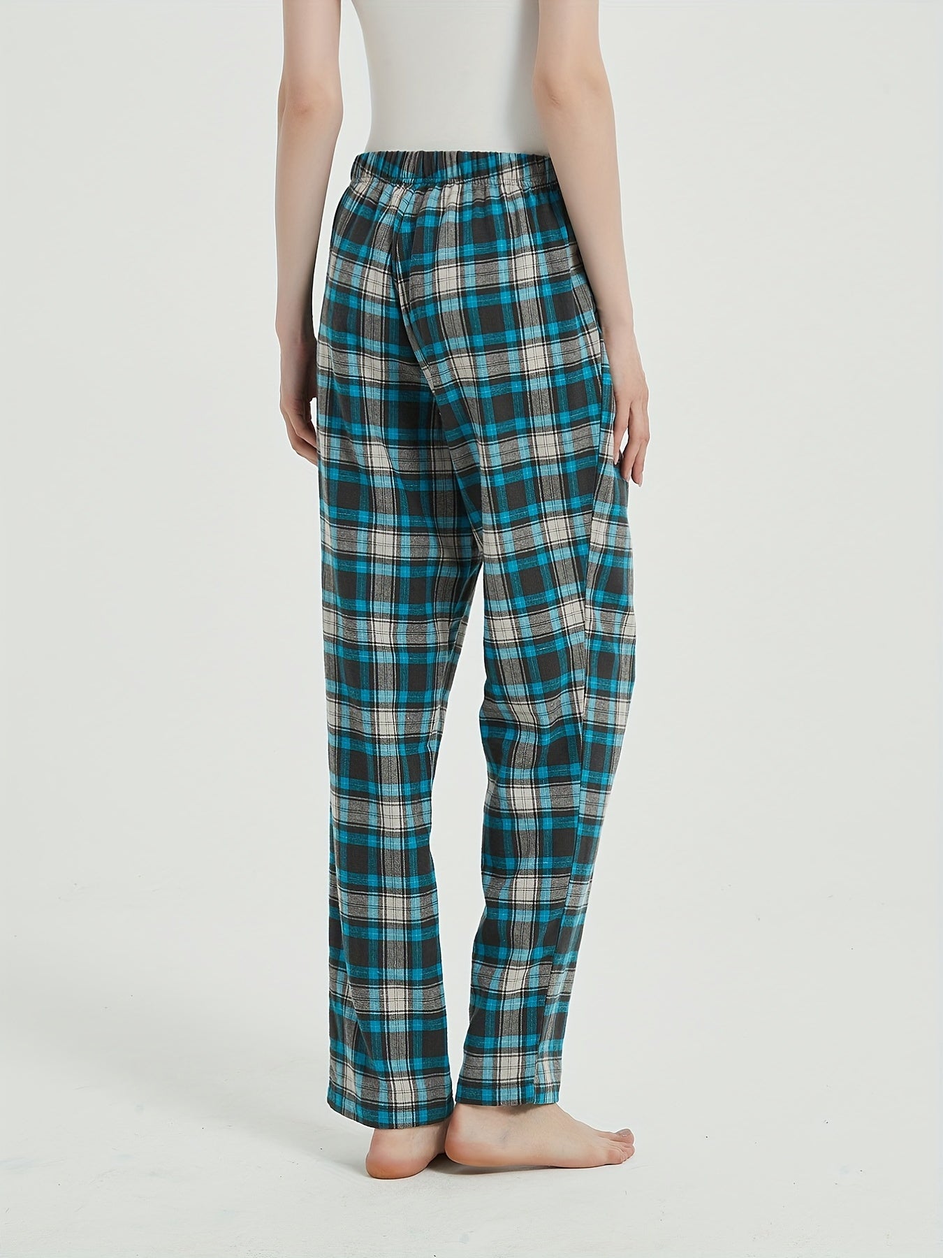 Plaid Sleep Bottoms Elastic Waistband Women's Sleepwear