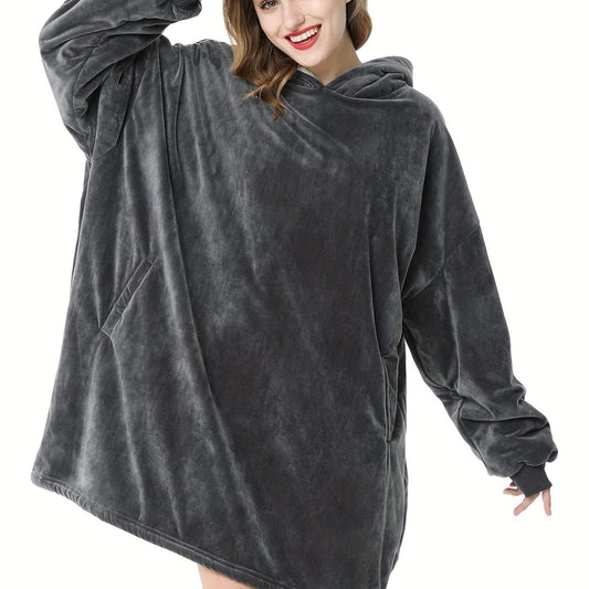 Fleece Hooded Lounge Robe with Pockets