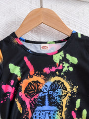 Kids Fluorescent Graphic T shirt & Short Set For Summer