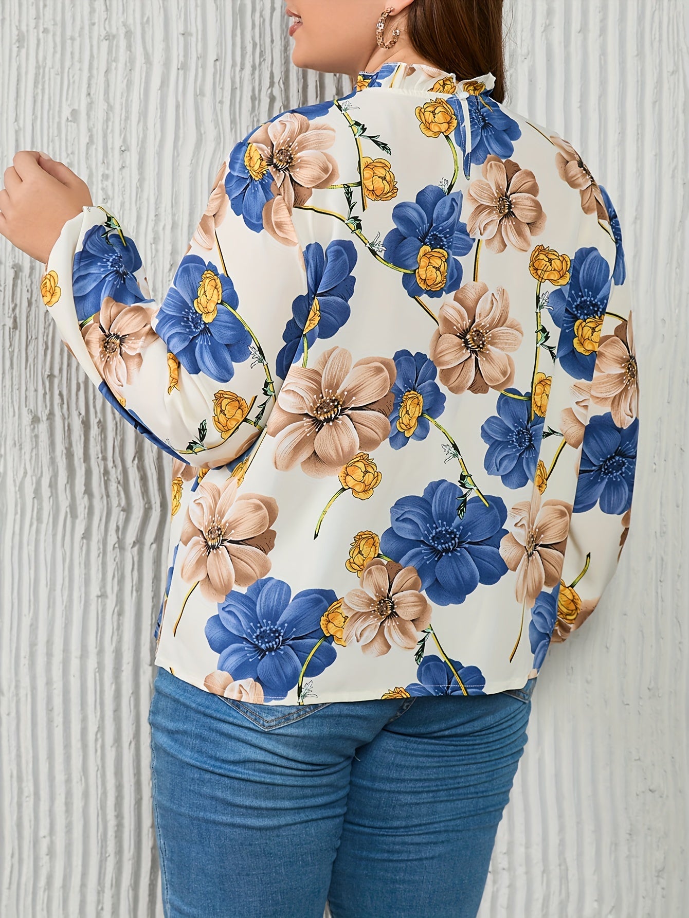 Blouse Women's Plus Ruffle Trim Mock Neck Top