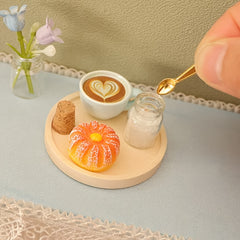 Dollhouse Pastry Coffee Tray Set for OB11 - 5pcs Props & Backdrop