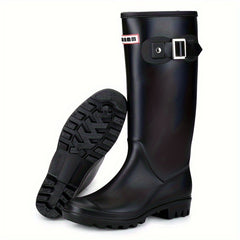Women's High Top Buckle Rain Boots Waterproof & Wear Resistant