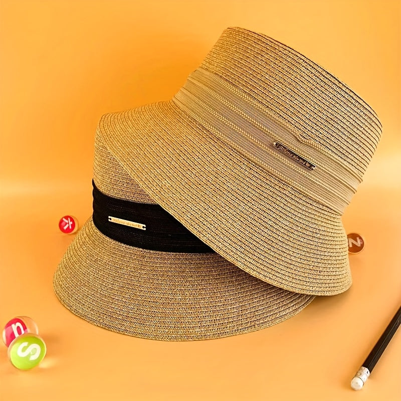 Straw Bucket Hat Breathable Sunshade Outdoor Summer Travel Beach Hats