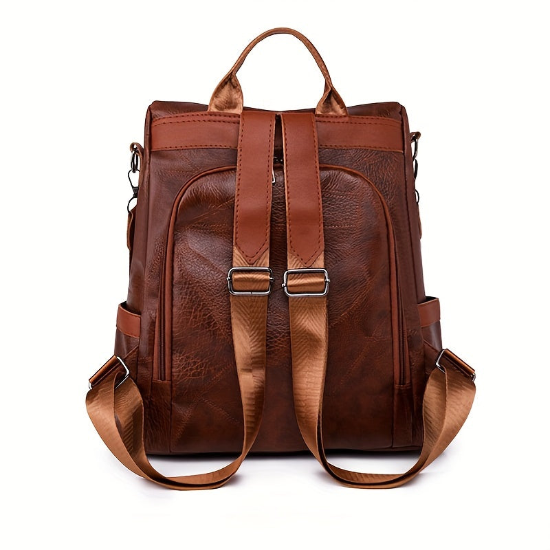 Classic Zipper Backpack Soft Leather Bag Large Capacity for Travel