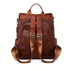 Classic Zipper Backpack Soft Leather Bag Large Capacity for Travel
