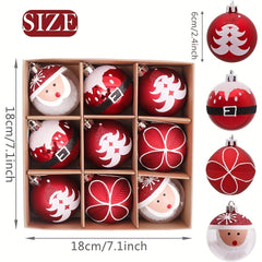 9pcs Santa Claus Christmas Ball Decoration Plastic Painted Ball Pendant