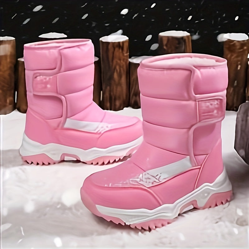 Boys Waterproof Snow Boots w/ Hook and Loop Fastener Soft Warm Fleece Boots