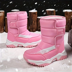 Boys Waterproof Snow Boots w/ Hook and Loop Fastener Soft Warm Fleece Boots