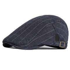 Classic Stripe Flat Cap Adjustable Unisex Beret Hat for Spring and Summer