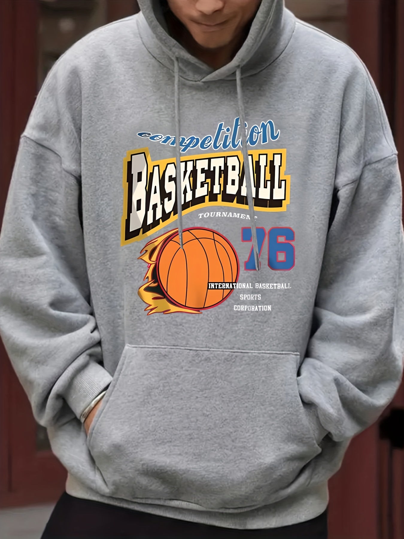 Basketball Print Hoodie Graphic Pullover Hooded Sweatshirt