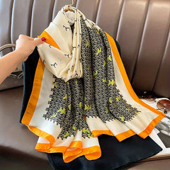 Geometric Print Block Scarf Satin Shawl Silk Head Wrap