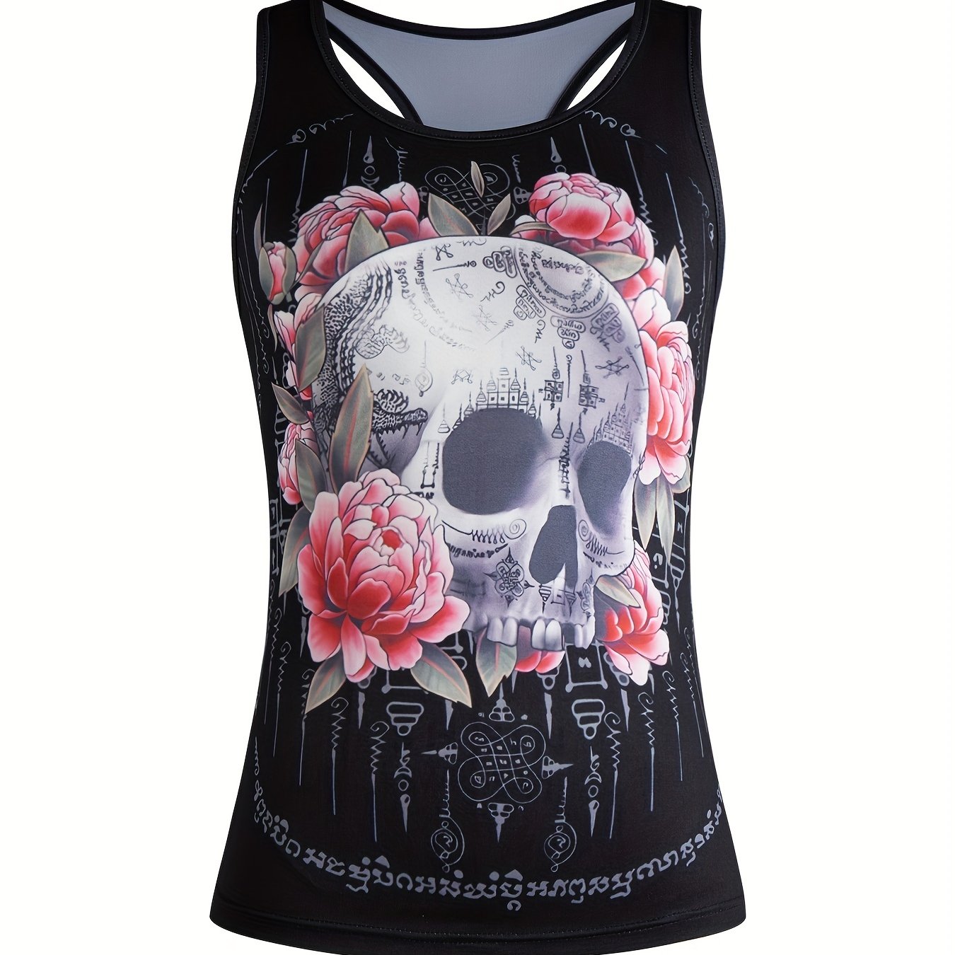 Flower & Skull Print Tank Top Sleeveless Summer Top