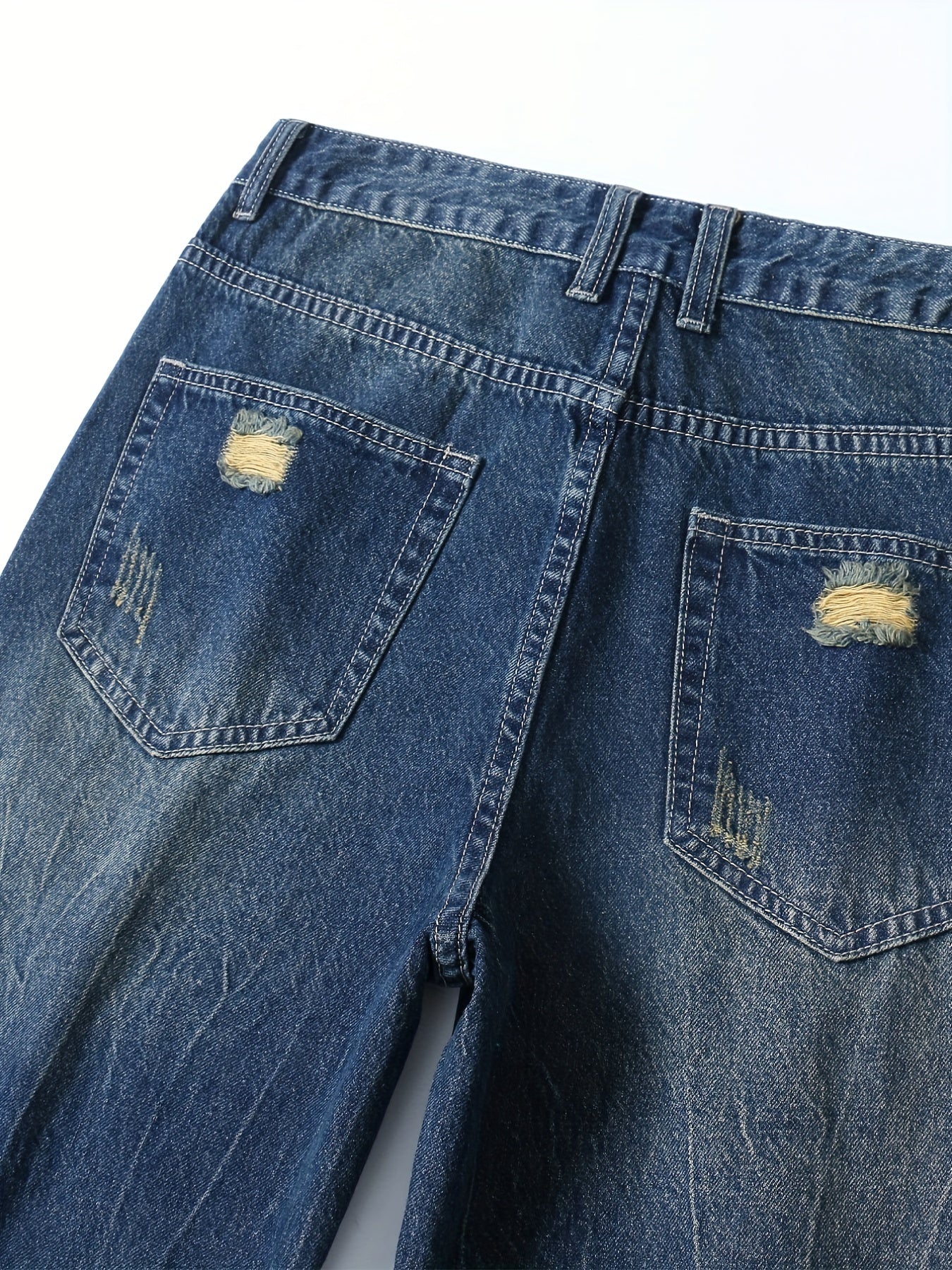 Ripped Straight Leg Jeans Mens Casual Denim Pants
