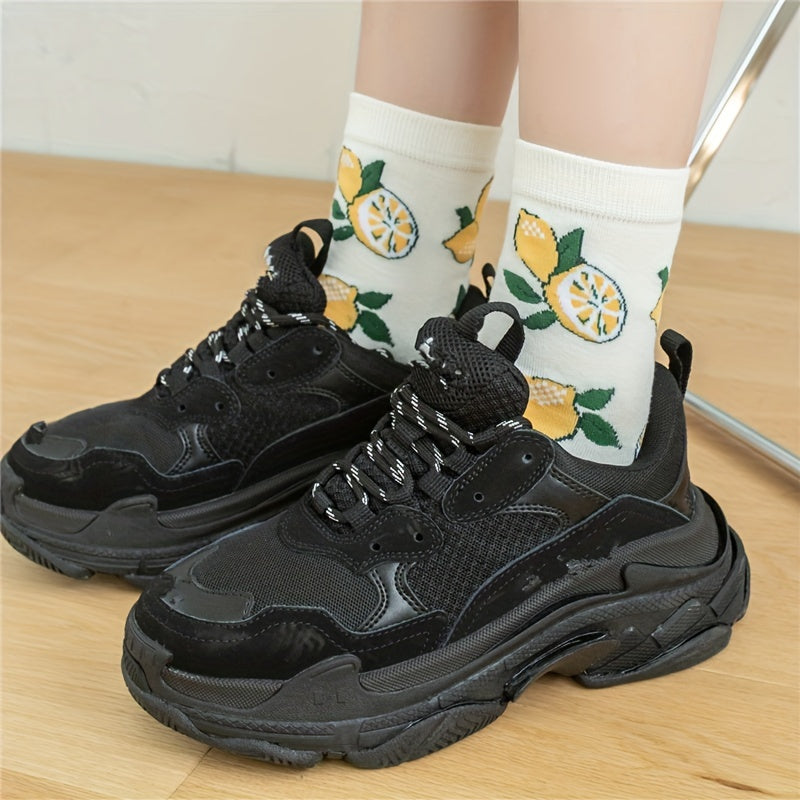 6 Pairs Fruit Print Socks Women's Mid Tube Stockings