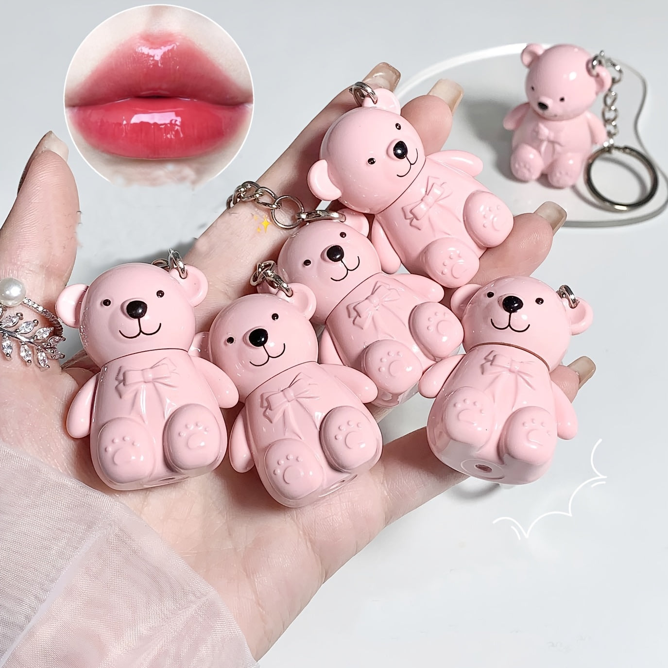 Lipstick Keychain Mirror Lip Gloss - Long Lasting Dewy Finish Lip Glaze