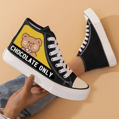 Chocolate Bear Print High Top Canvas Sneakers