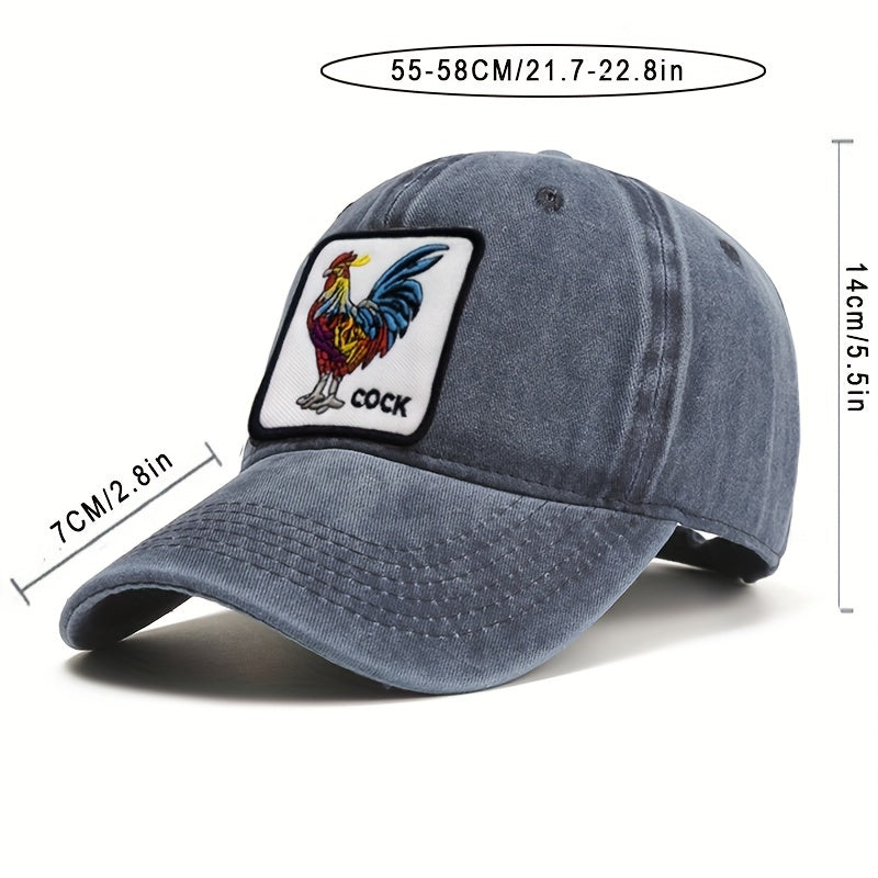 Vintage Washed Distressed Cotton Sun Hat with Cock Embroidery Patch Baseball Cap